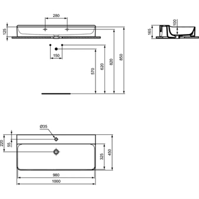 Conca New consolle basin 100 1TH NOF GR