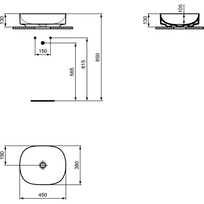 Linda-X Vessel Basin 45cm, No Tap Holes, No Overflow 