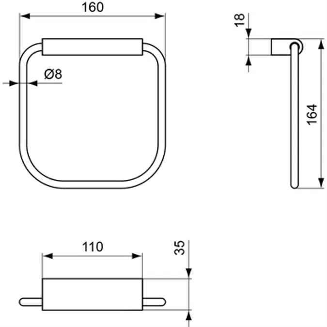 CONNECT TOWEL RING CHROME SQUARED