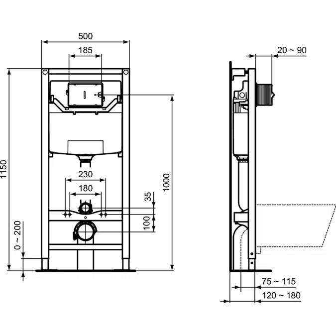 PROSYS 120 CLASS 1 WC FRAME 1150MM HIGH PNEUMATIC