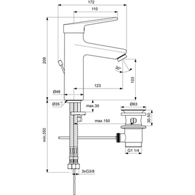 Ceraplus single lever basin mixer with pop-up waste, low pressure