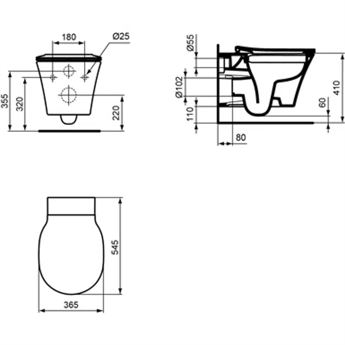 Connect Air Wall hung Bowl White Ip Rl Hybd Hf Bxd