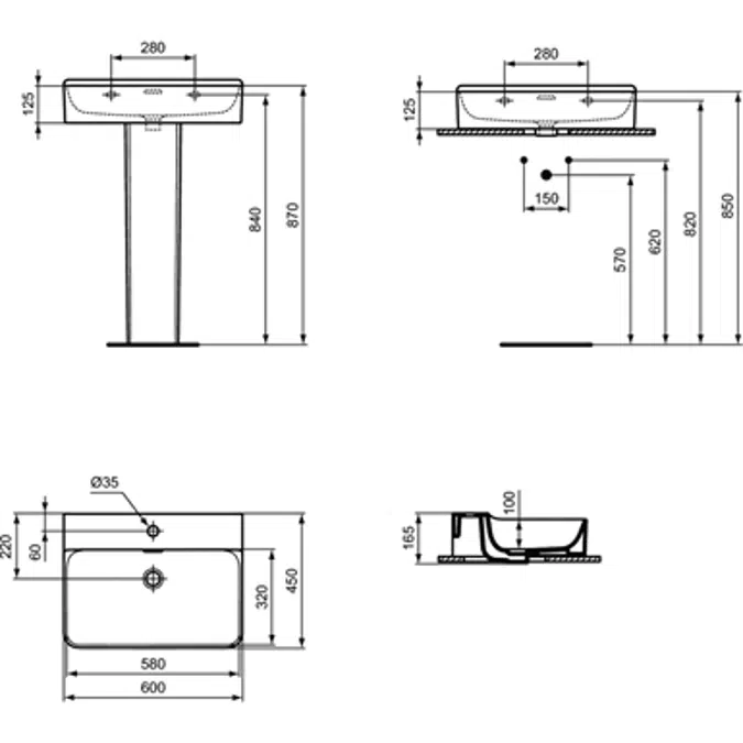 Conca New consolle basin 60 1TH OF GR