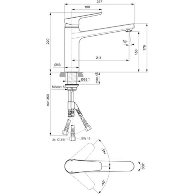 CERAPLAN III kitchen mixer one hole high spout single lever hand, low pressure