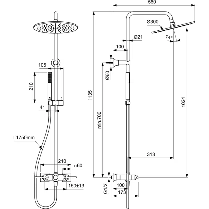 JOY NEO SHOWER EXPOSED DUAL CONTROL  WITH SHOWER SYSTEM AND LEVER HADLES