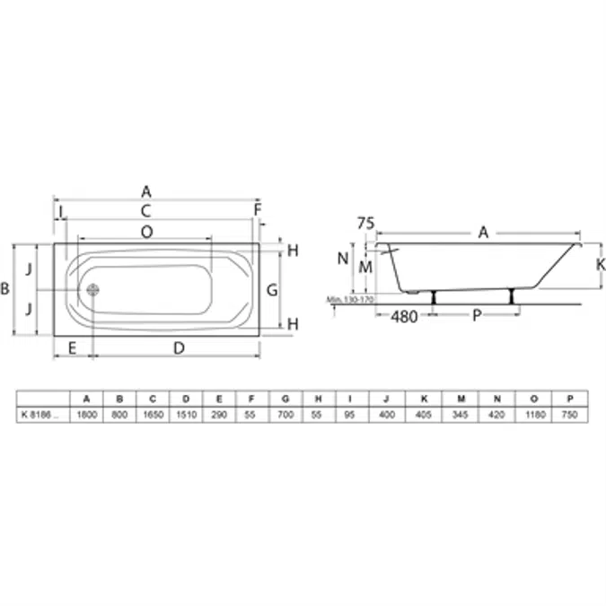 FIT 180 PLUS BATH TUB WHITE