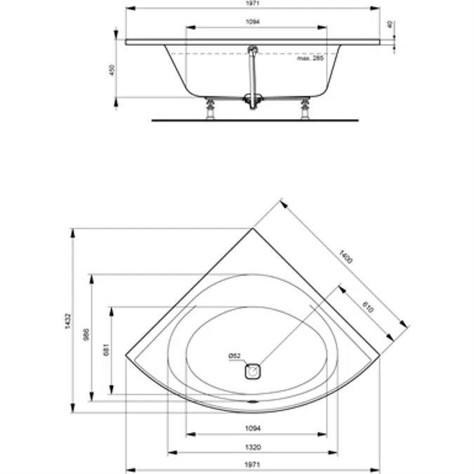 TONIC II corner bath tub 1400x1400mm