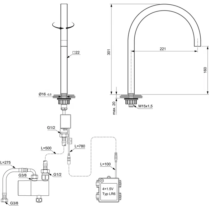 Solos Electronic Basin Mixer Square Spout