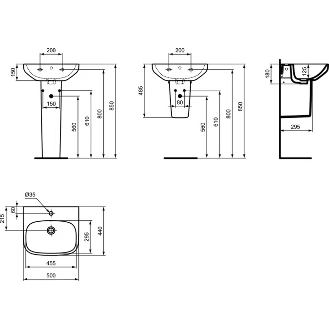 I.life A  basin 50 cm with center taphole with overflow
