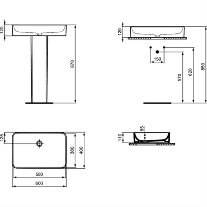 Conca Freestanding Pedestal, Rectangular Vessel