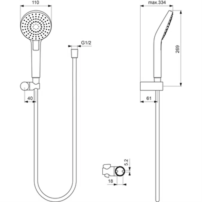 IDEAL RAIN EVO – ROUND HANDSHOWER AND HOLDER KIT 1250 IF