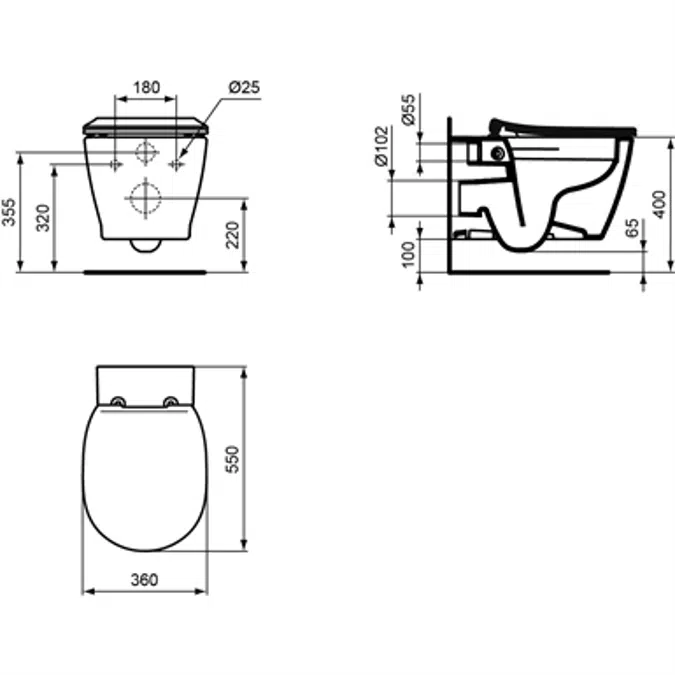 Inodoro suspendido Connect 54cm, sin brida, blanco