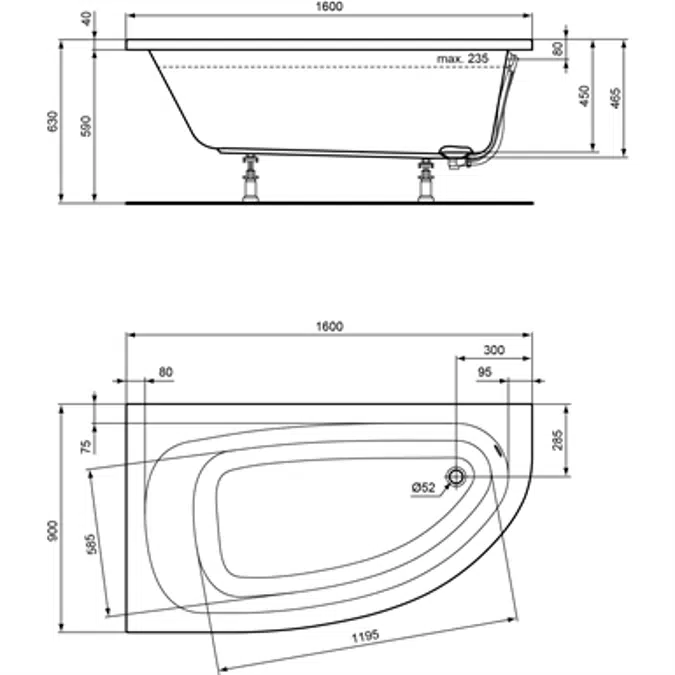 HOTLINE TUB OFFSET CNR 160X90 LEFT WHITE