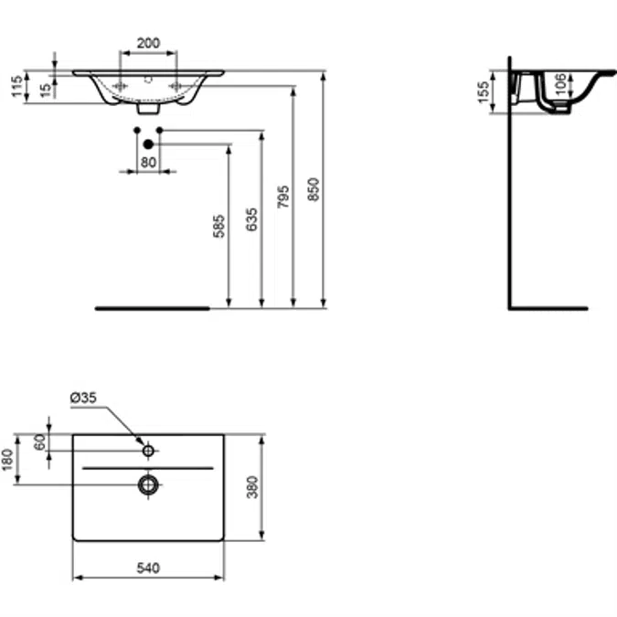 CONNECT AIR Lavabo-plan 54 x 38 cm