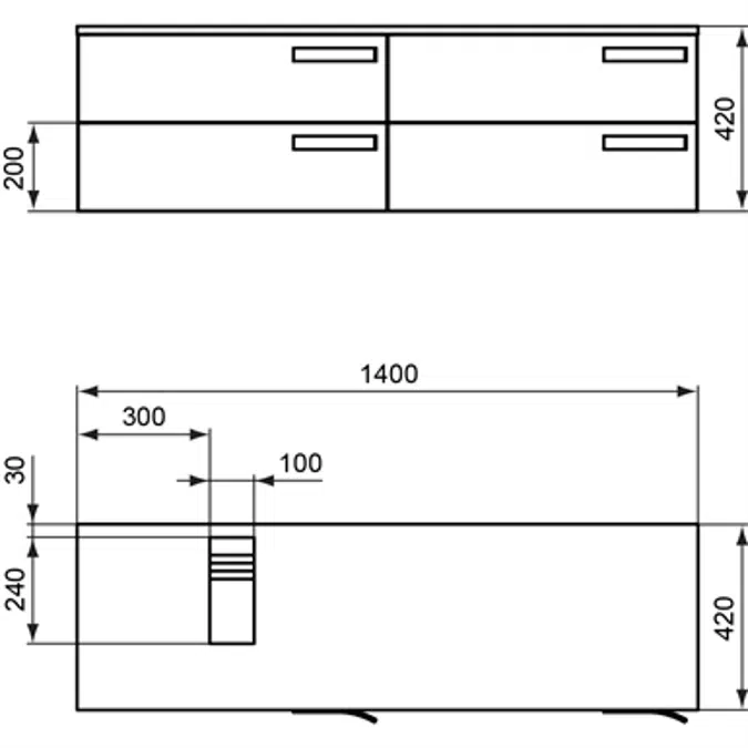 STRADA vanity unit 1400x420mm, 4 drawer