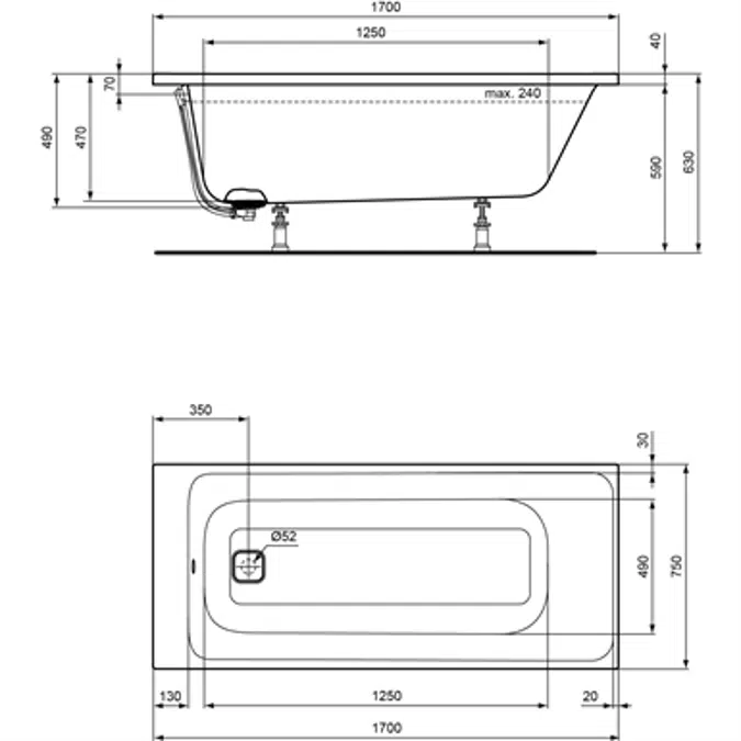 TONIC II rectangular bath tub 1700x750mm