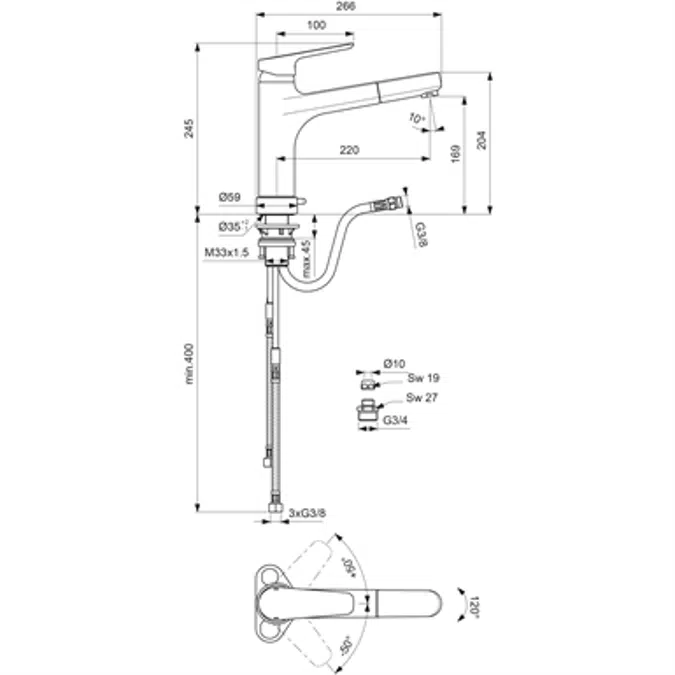 CERAPLAN III kitchen mixer one hole high spout single lever hand with pull out spout