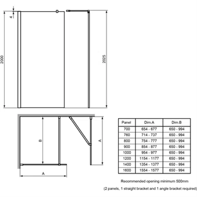 SYNERGY PANEL 1600 BRT/SIL WETROOM CLEAR