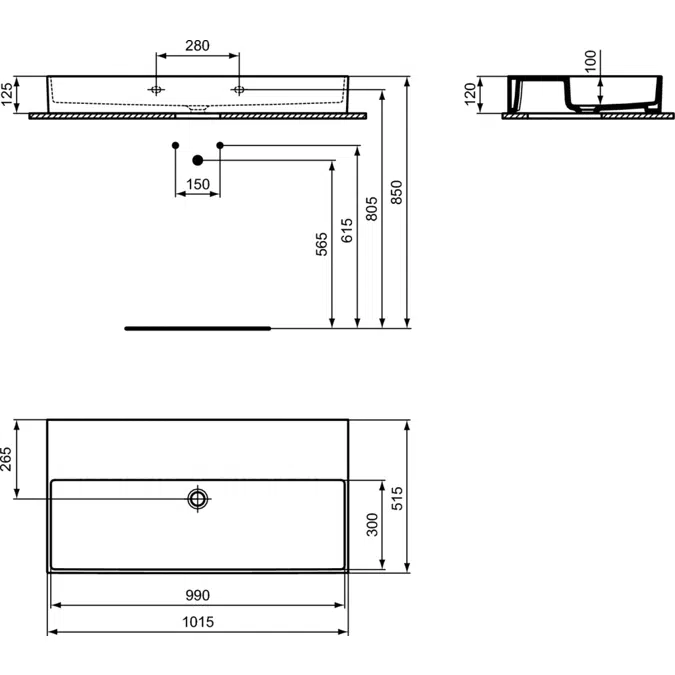 SOLOS basin 100x50cm NTH, available in glossy white and glossy black finishes