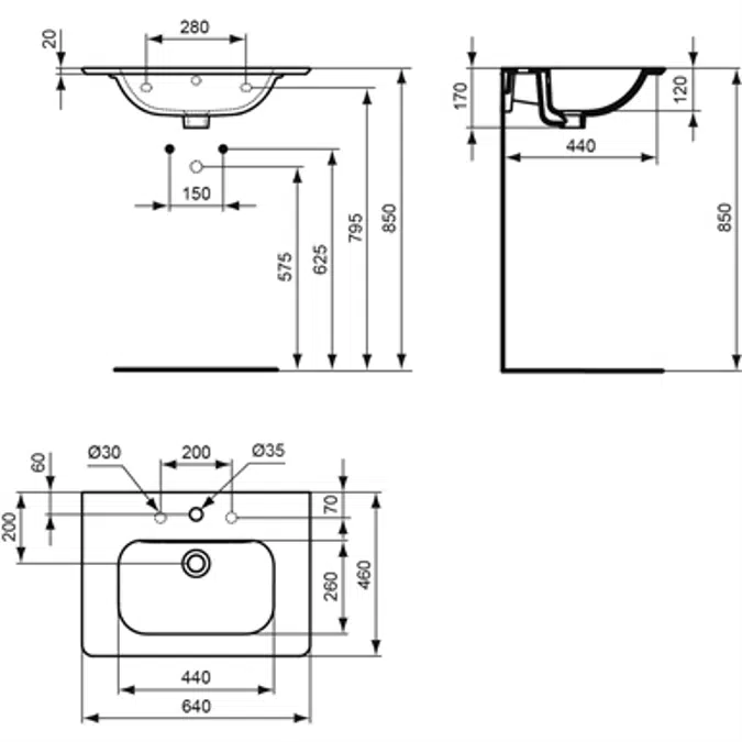 SOFTMOOD vanity basin 640x460mm, 1 taphole, with overflow