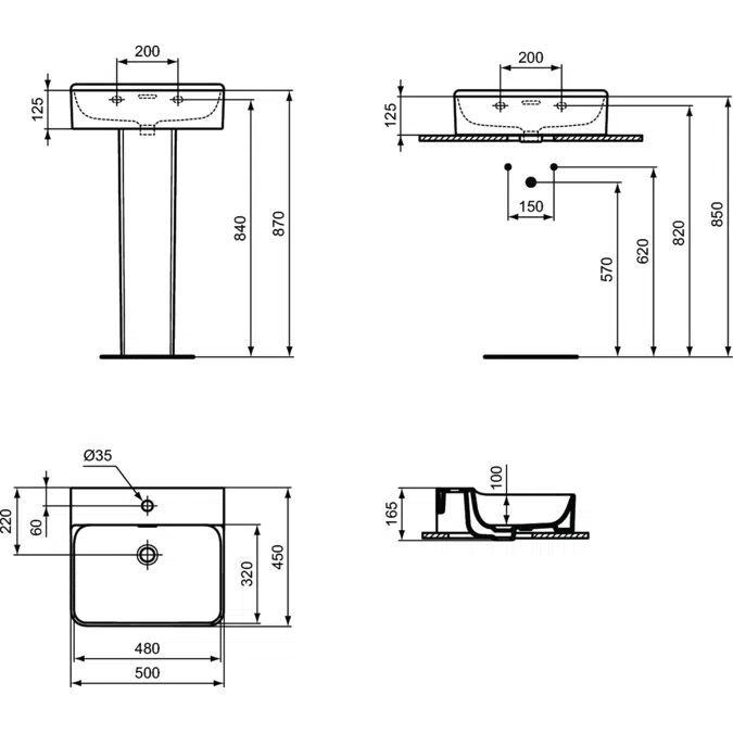 Conca New consolle basin 50 with 1 taphole.