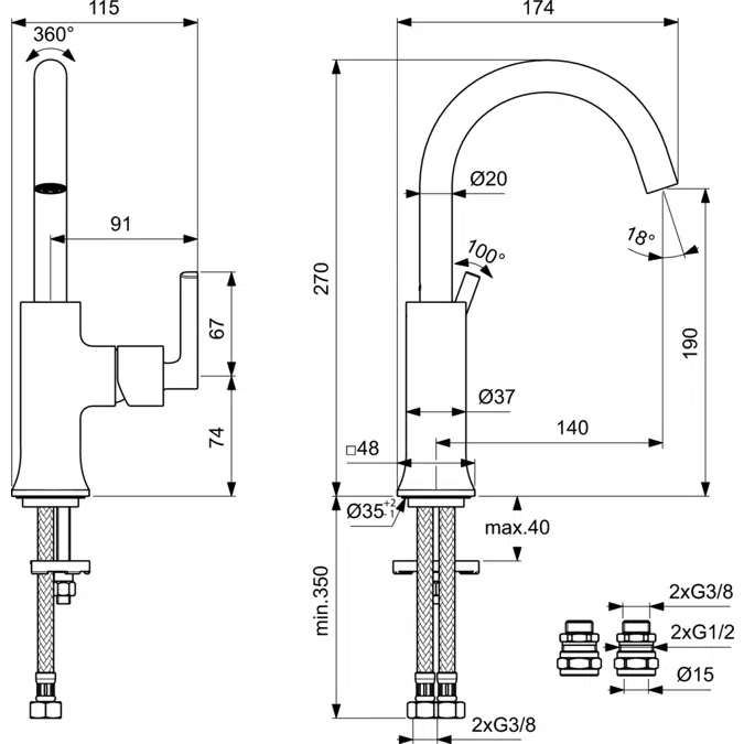 JOY NEO 1 HOLE BASIN HIGH SPOUT PICCOLO SINGLE LEVER