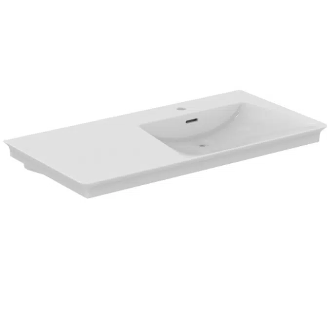La Dolce Vita® asymmetrical vanity basin 106 cm with basin right and shelf left, 1 taphole, with slotted overflow, white