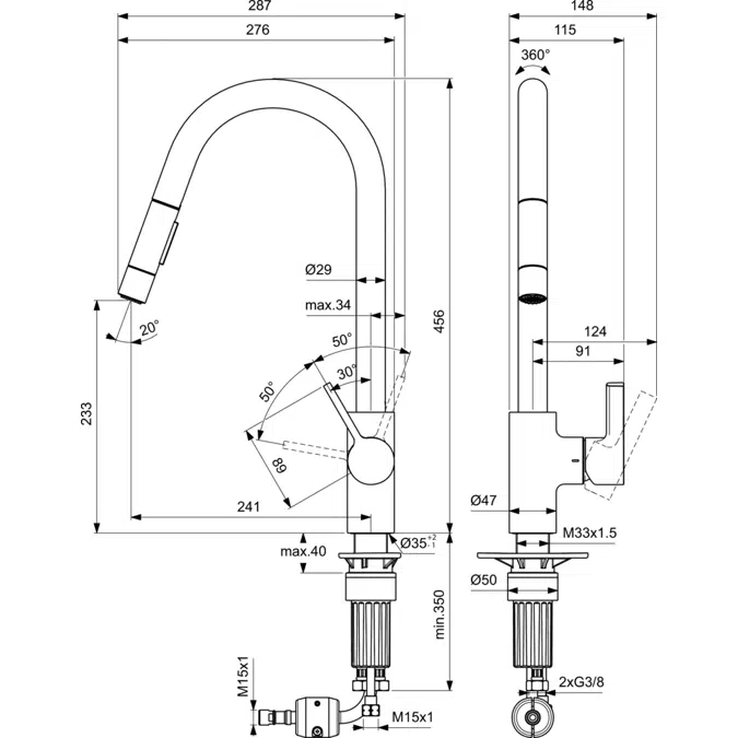 GUSTO SINK C SPOUT P/D 2 FUNTIONS BLUE ST