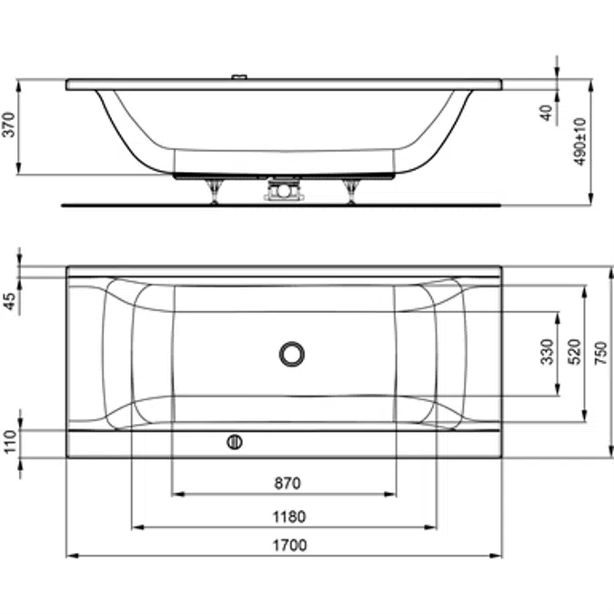 CONNECT BATH 170X75 WHITE WF D/E IWS NTH
