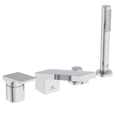 Image for 4 hole SL Bath & Shower mixer, fixed spout, pull-out metal handshower, 1600 mm flex hose