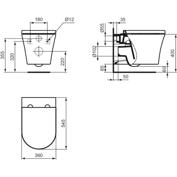 La Dolce Vita® wallhung bowl, Aquablade, hidden fixation, incl. Easyfix+ WW966066, white