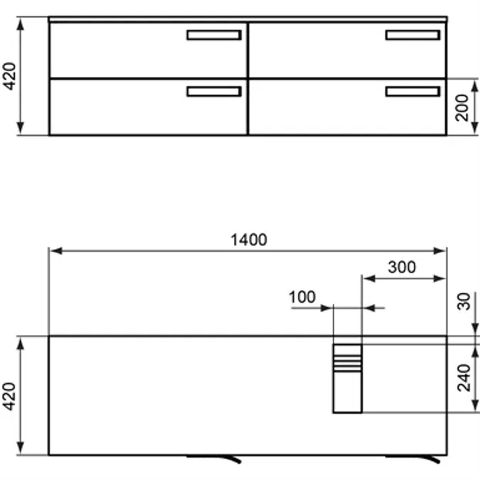 STRADA vanity unit 1400x420, 4 drawer