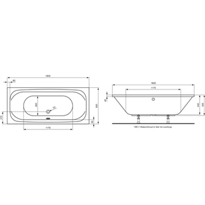 HOTLINE DUO BATH TUB 180X80, WHITE