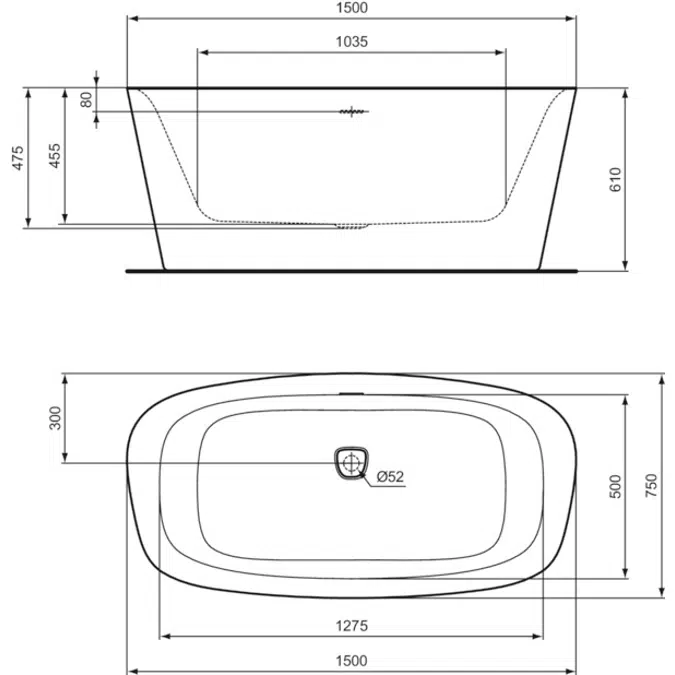 DEA F/S BTH 150X75 WHITE TRAPZIO