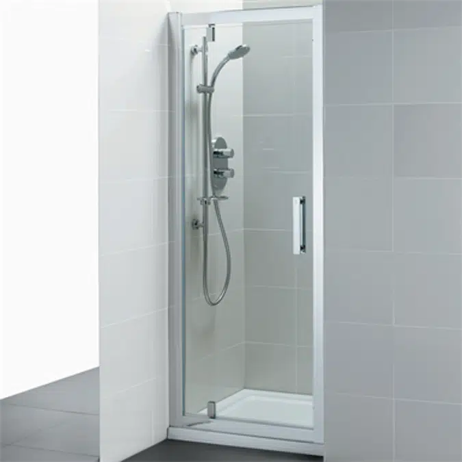 Synergy 900mm Pivot Shower Door, IdealClean Clear Glass, Bright Silver Finish