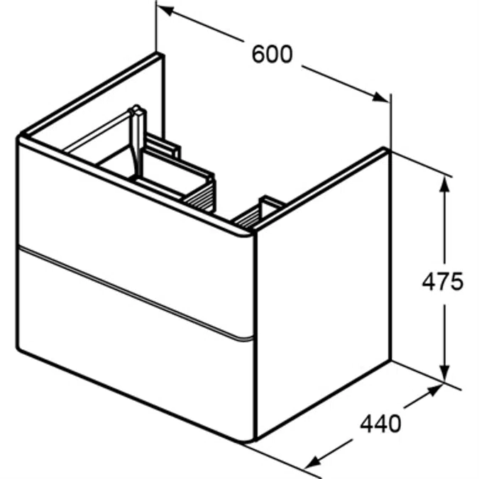 SOFTMOOD vanity unit 600x440mm, 2 drawer