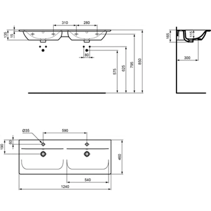 CONNECT AIR Lavabo-plan double 124 x 46 cm