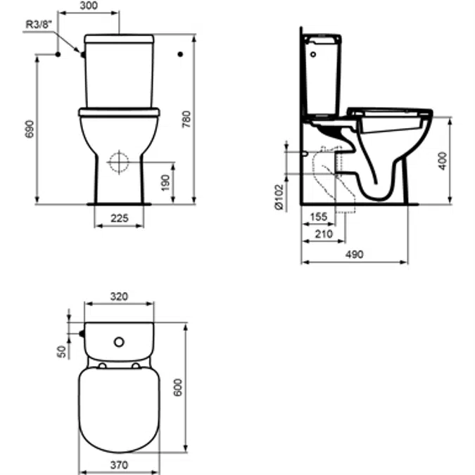 Inodoro a pared TEMPO tanque bajo, blanco
