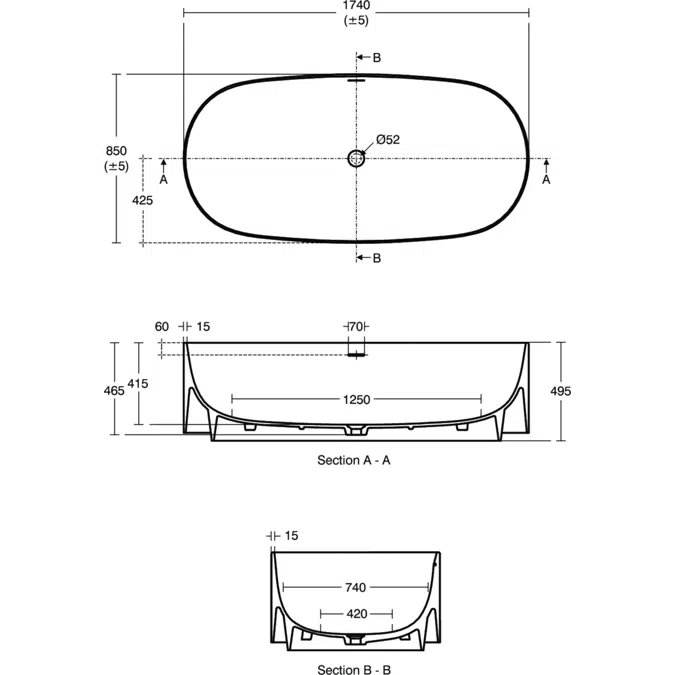 ​LINDA FREESTANDING TUB 180X80 SOLID SURFACE