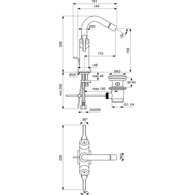 JOY NEO BIDET 1 HOLE DUAL CONTROL