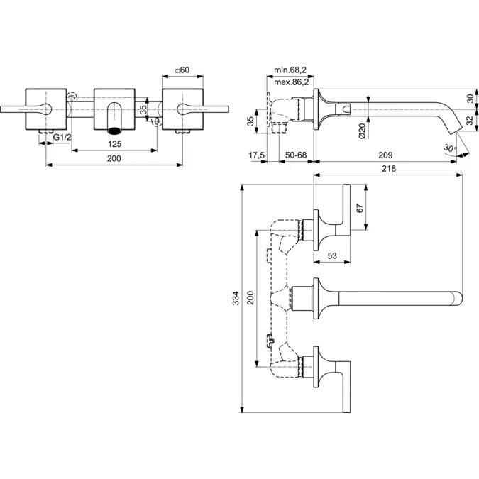 JOY NEO BASIN BUILT IN DUAL CONTROL – 206MM WITH LEVER HANDLES, KIT 2.