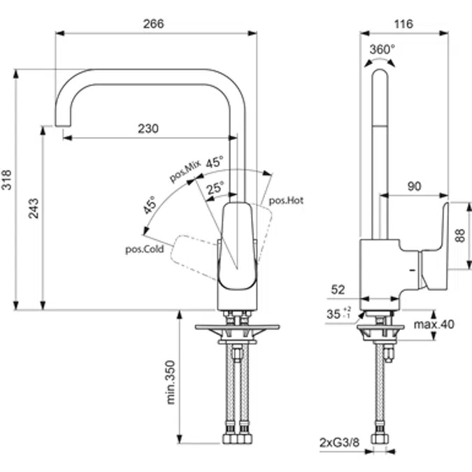 KHEOPS Sink Mixer RMTD H/TB/SP/200MM/D20 C3
