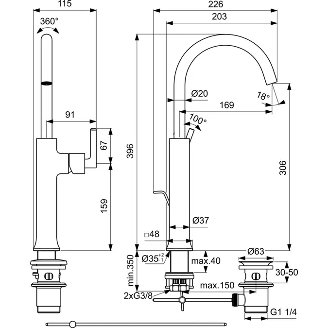 JOY NEO VESSEL MIXER SINGLE LEVER WITH METAL POP-UP WASTE.