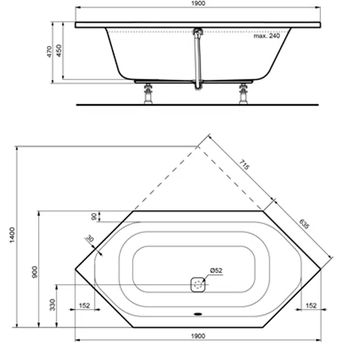 TONIC II hexagon bath tub 1900x900mm