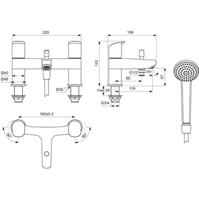 BIM objects - Free download! CERAFLEX BATH SHOWER MIXER RIM MOUNTED ...
