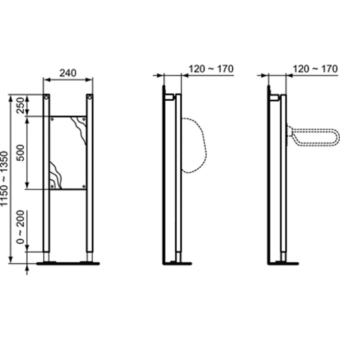 BIM objects - Free download! PROSYS FRAME FOR HINGED ARM GRAB RAIL OR ...