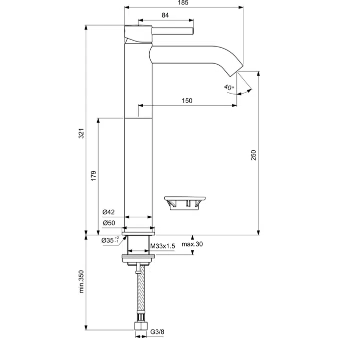 CERALINE BASIN MIXER RIM-MOUNTED VESSEL CLICK WASTE 5L PER MINUTE