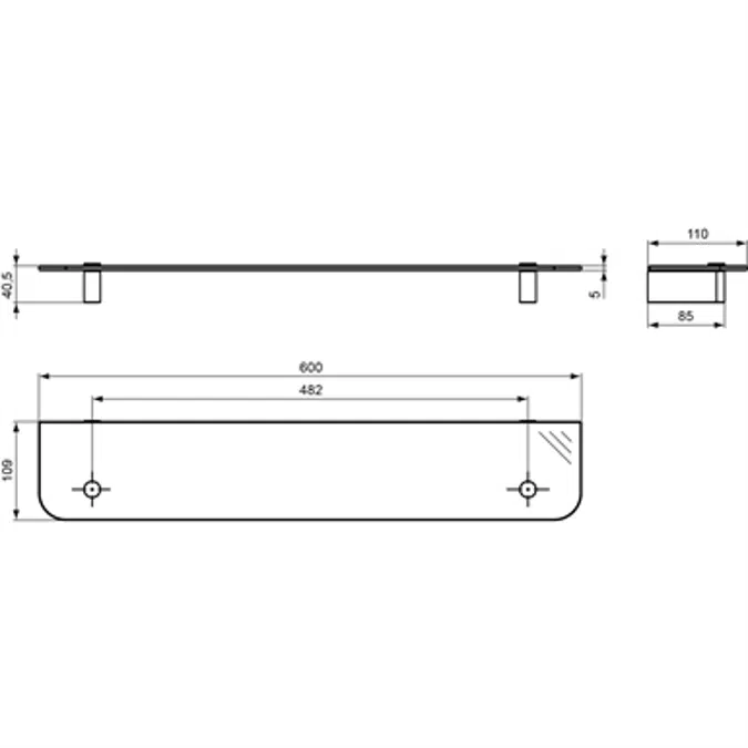 CONNECT glass shelf 600x110mm