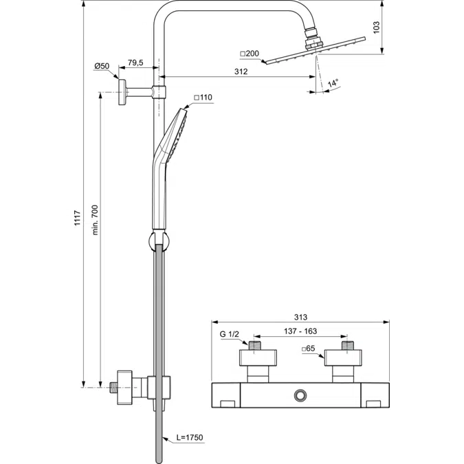 CERATHERM C100 SHOWER MIXER EXPOSED OFFSET & SHOWER SYSTEM ROUND 
