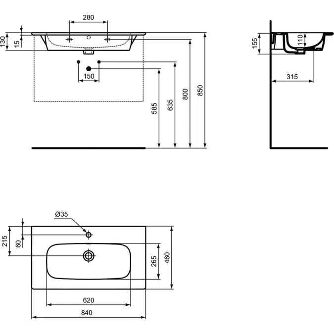 I.LIFE A VANITY 84 CM WITH CENTER TAPHOLE, WITH OVERFLOW